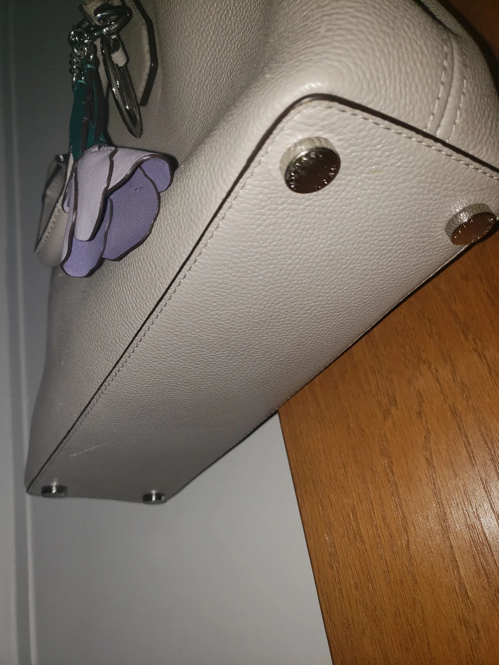 MICHAEL KORS Women's Beige Leather Satchel with Floral Charm